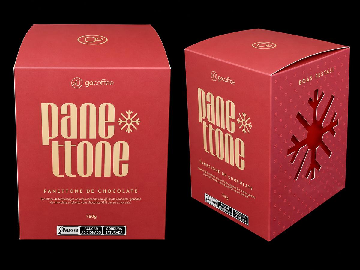 Caixa vermelha para panettone com recorte de floco de neve — Go Coffee
