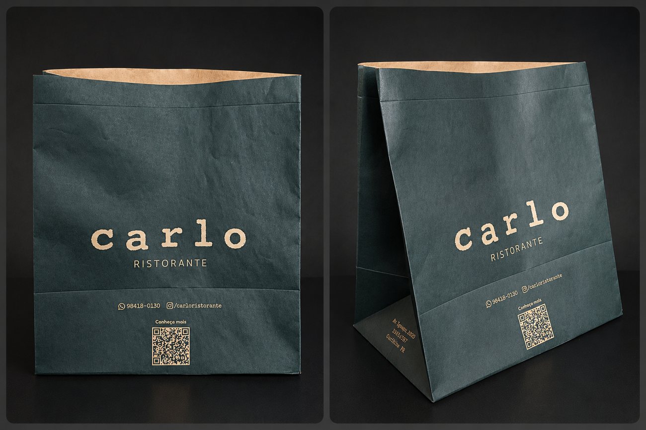 Saco kraft com fundo colorido — Carlo Ristorante